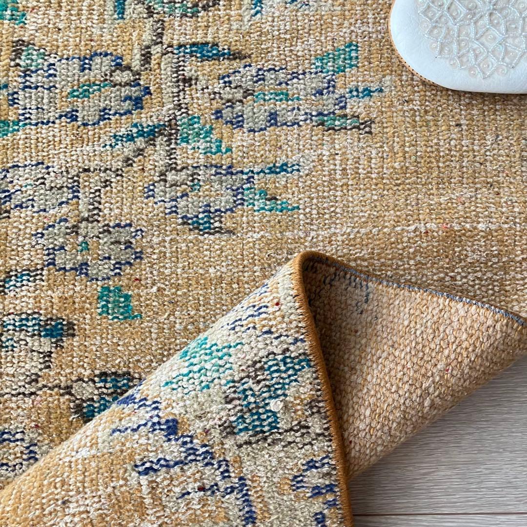 超ロング✳︎57×223 貴重カラー　イエロー　ランナー　トルコヴィンテージラグ