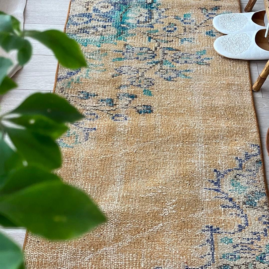 超ロング✳︎57×223 貴重カラー　イエロー　ランナー　トルコヴィンテージラグ