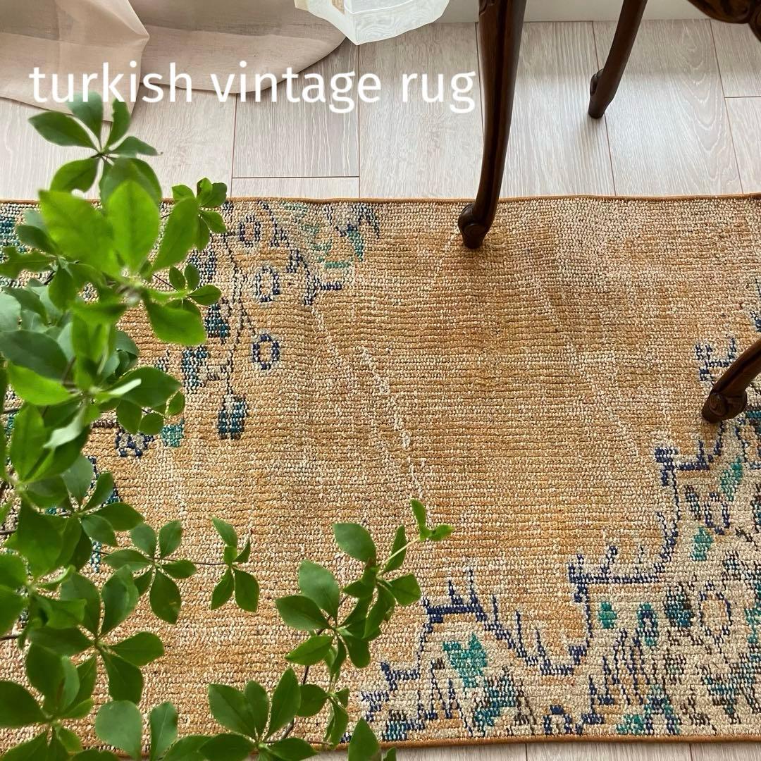 超ロング✳︎57×223 貴重カラー　イエロー　ランナー　トルコヴィンテージラグ