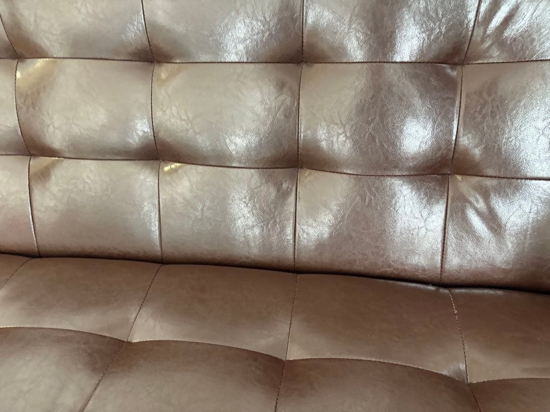 【美品】ダークブラウン 合成皮革 2.5人掛けソファ