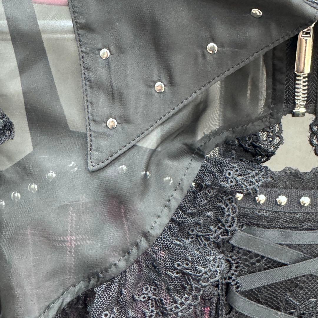 夢展望　スタッズジップシアーボレロレースフリルキャミワンピース　パープルチェック