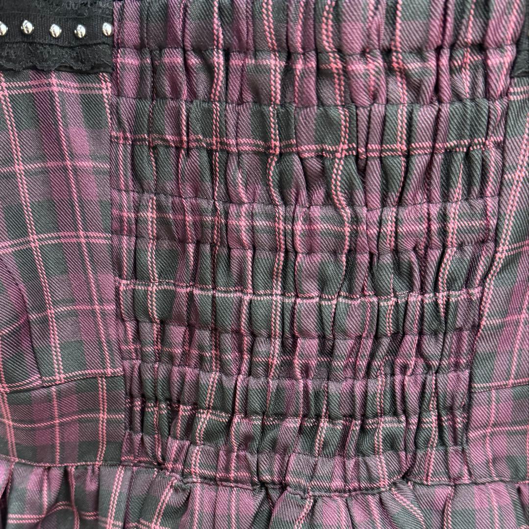 夢展望　スタッズジップシアーボレロレースフリルキャミワンピース　パープルチェック