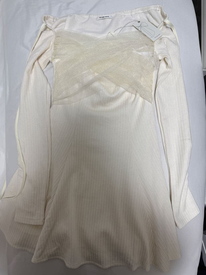 ワンピース M me eme Cross tulle flare mini onepiece