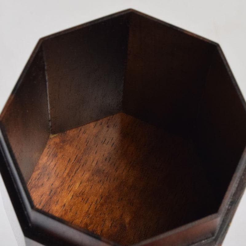 はな　茶道具　山下泰園作　黒柿製　早蕨蒔絵　八角茶器　共箱　V　8560