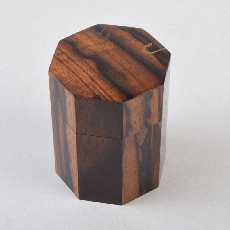 はな　茶道具　山下泰園作　黒柿製　早蕨蒔絵　八角茶器　共箱　V　8560