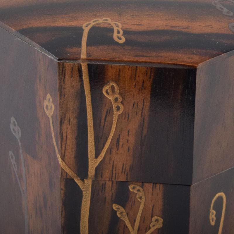 はな　茶道具　山下泰園作　黒柿製　早蕨蒔絵　八角茶器　共箱　V　8560