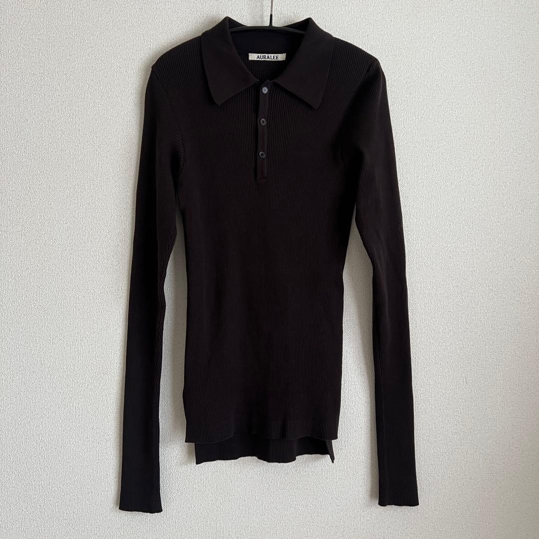 AURALEE オーラリー コットンリブニットポロ プルオーバー
