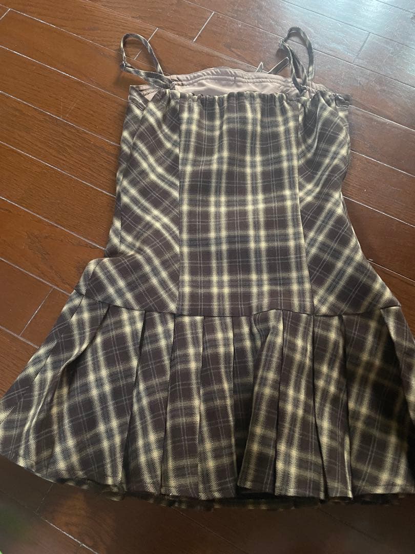 bunny lis ファーボレロ×チェックミニワンピース　ブラウン　M