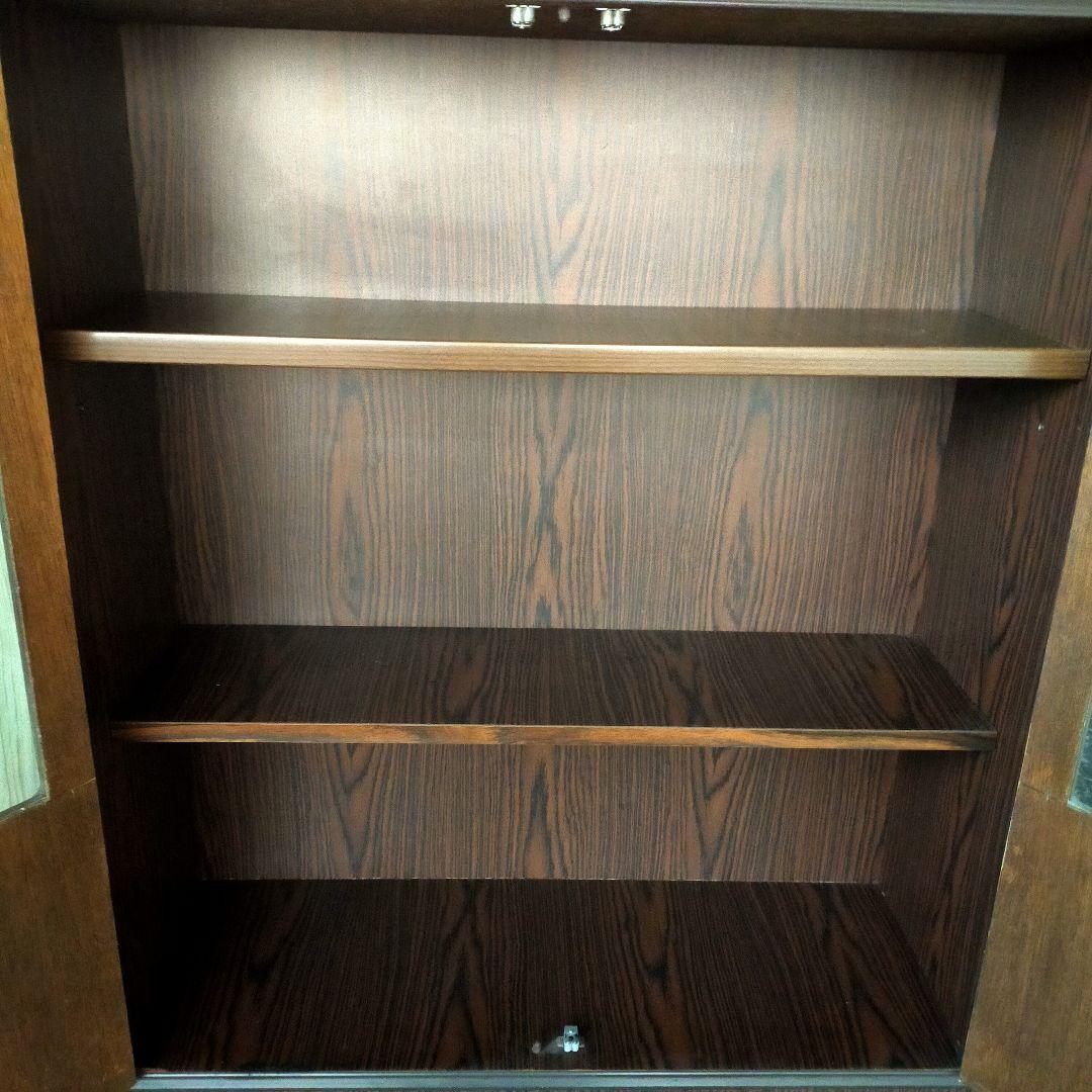 キャビネット　飾り棚　食器棚　本棚　ダークブラウン　 ガラス扉付き　昭和レトロ