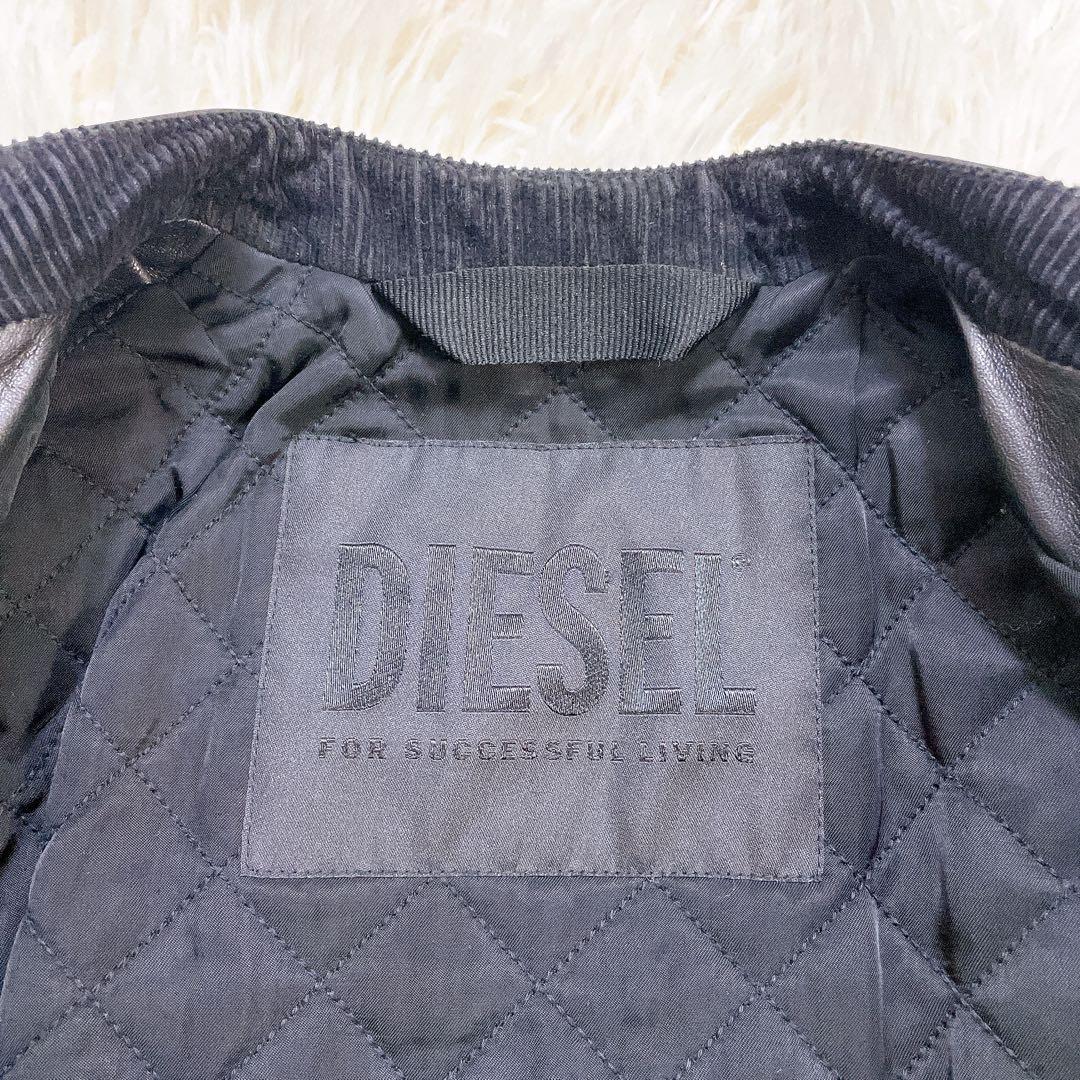 美品✨ディーゼル 2wayラムレザージャケット　黒　ロゴプレート　中綿　ショート