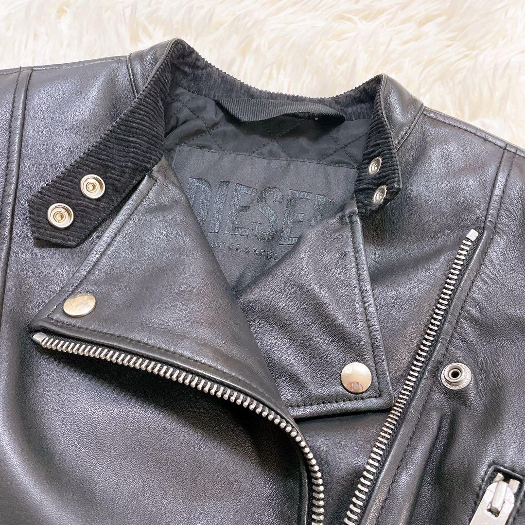 美品✨ディーゼル 2wayラムレザージャケット　黒　ロゴプレート　中綿　ショート