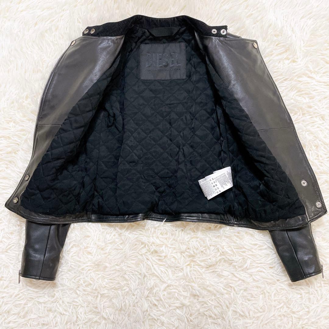 美品✨ディーゼル 2wayラムレザージャケット　黒　ロゴプレート　中綿　ショート