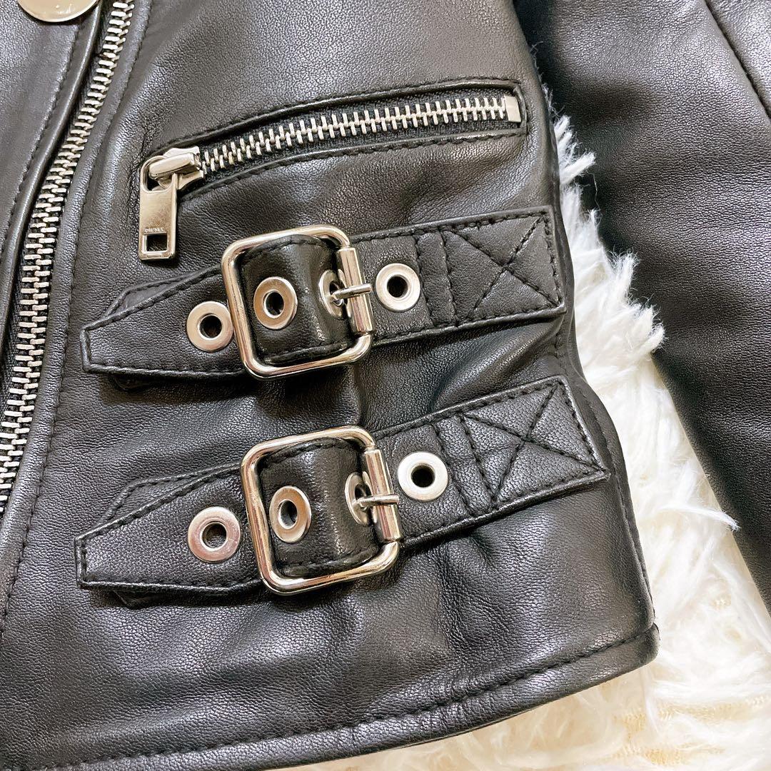 美品✨ディーゼル 2wayラムレザージャケット　黒　ロゴプレート　中綿　ショート