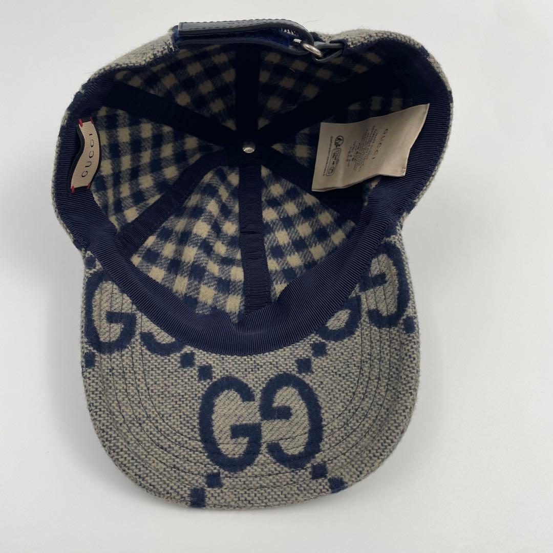 【✨未使用級】 グッチ ベースボールキャップ ジャンボGG コットン レザー