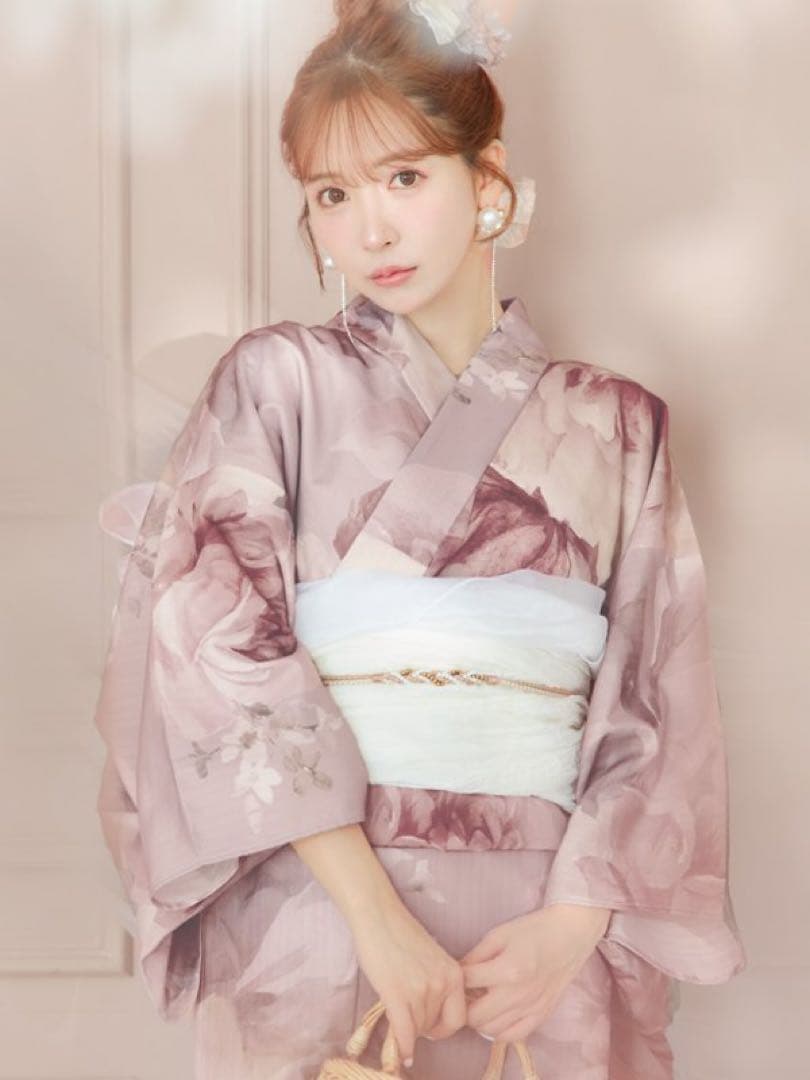 アンティークフラワーピンク浴衣【浴衣３点セット 浴衣/帯/下駄】