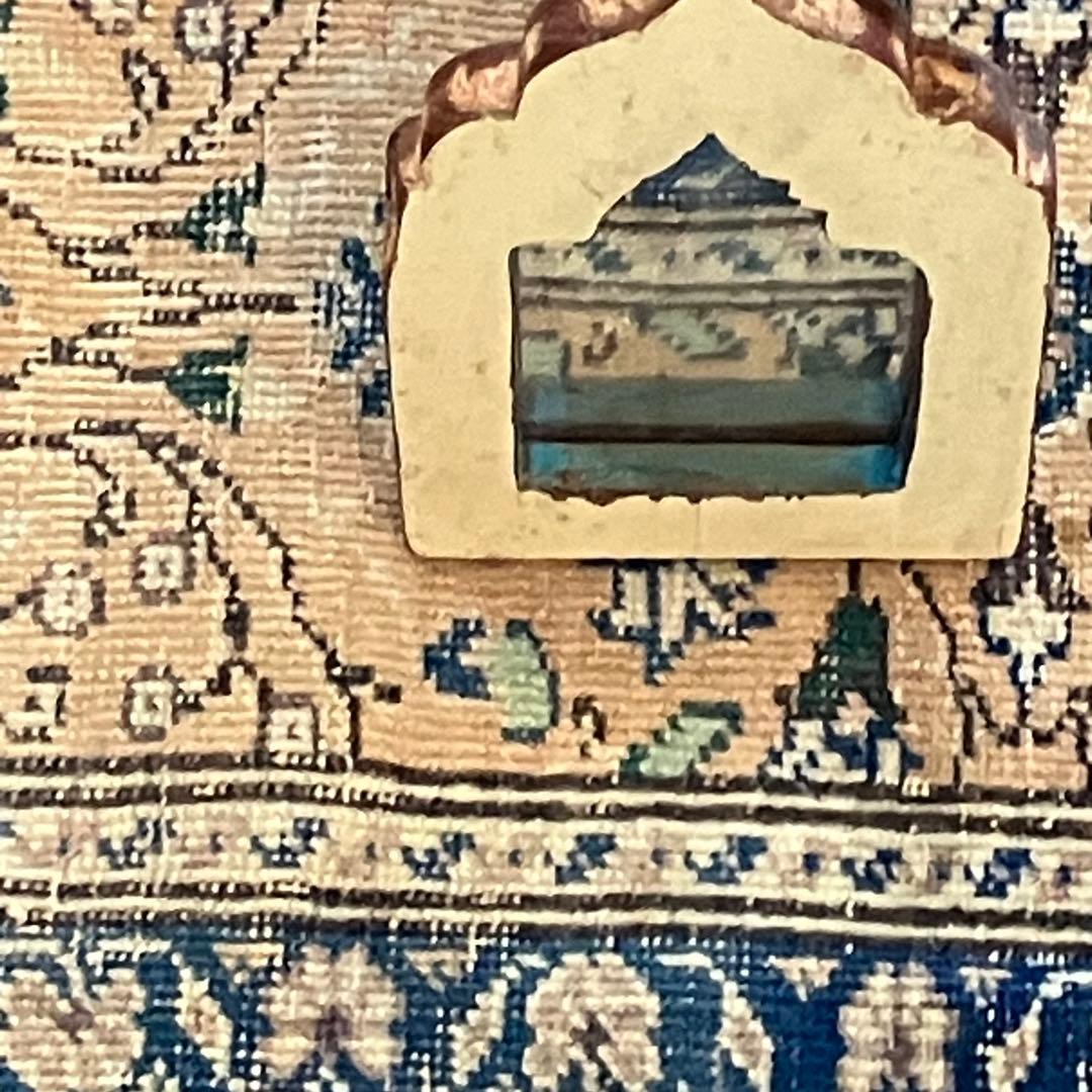 密織　繊細　デニムネイビー　淡いイエロークリームベージュ　トルコヴィンテージラグ