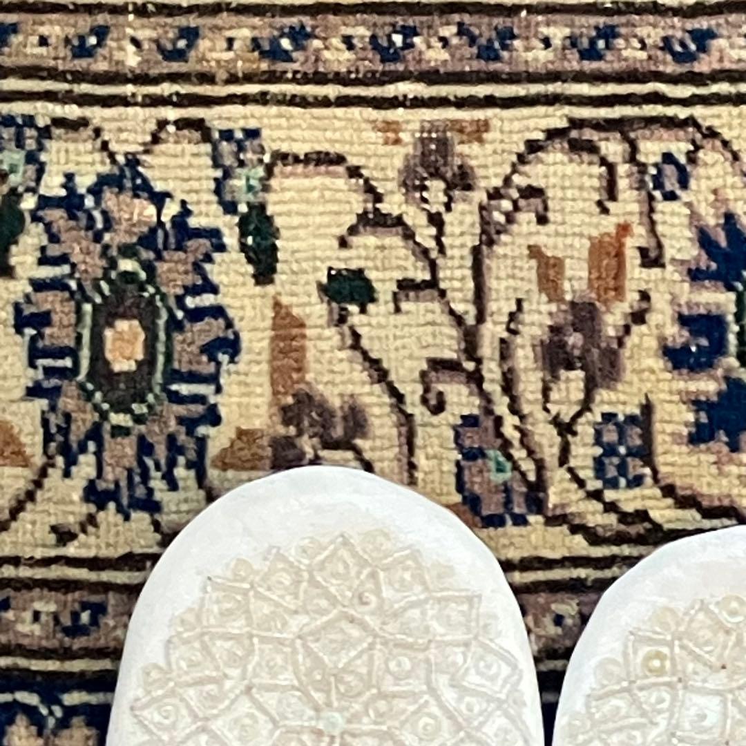 密織　繊細　デニムネイビー　淡いイエロークリームベージュ　トルコヴィンテージラグ