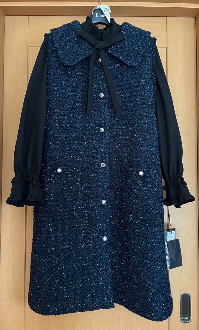 未使用品♡Reneルネ2025新作♡ニットツイードジレ ネイビー×グリーン系