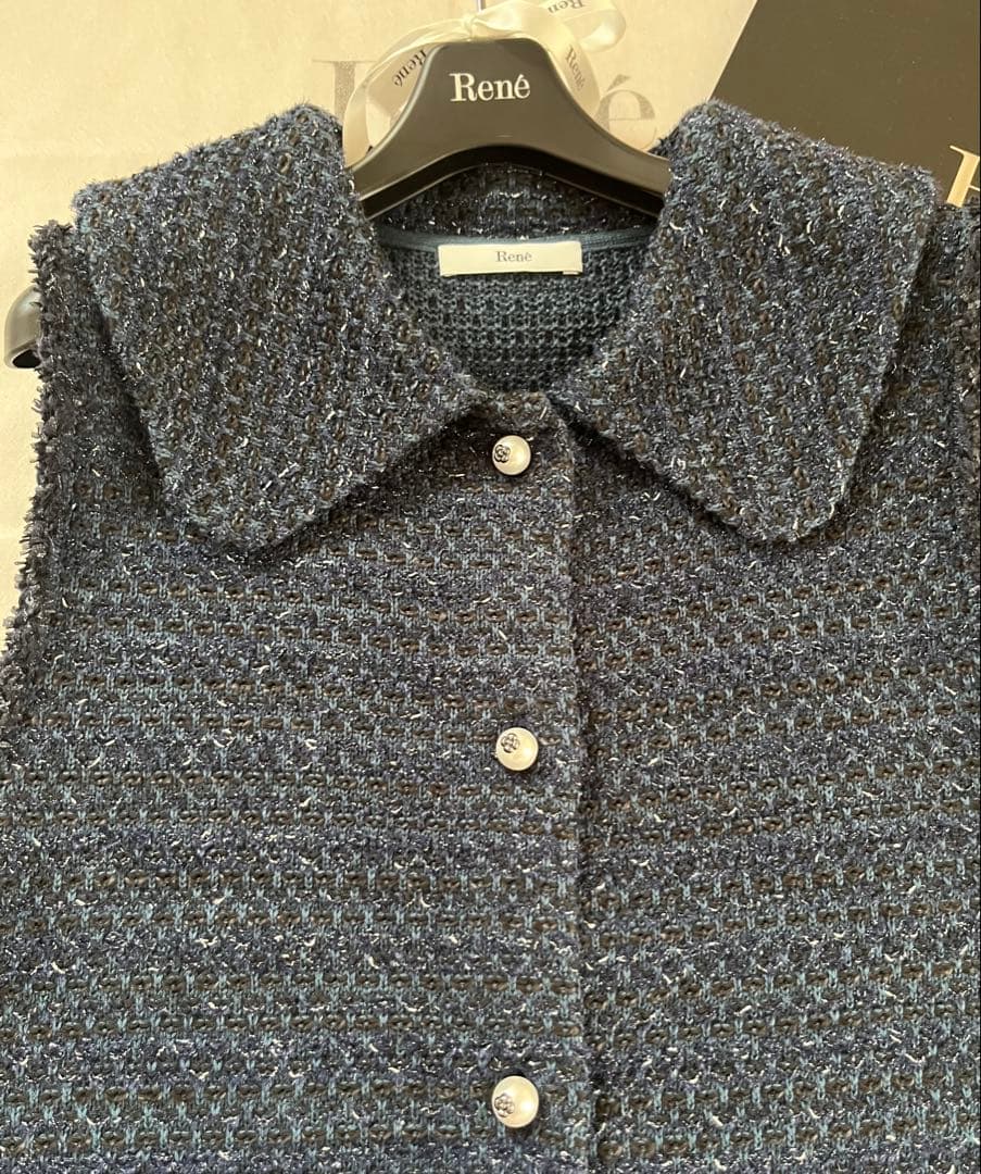 未使用品♡Reneルネ2025新作♡ニットツイードジレ ネイビー×グリーン系