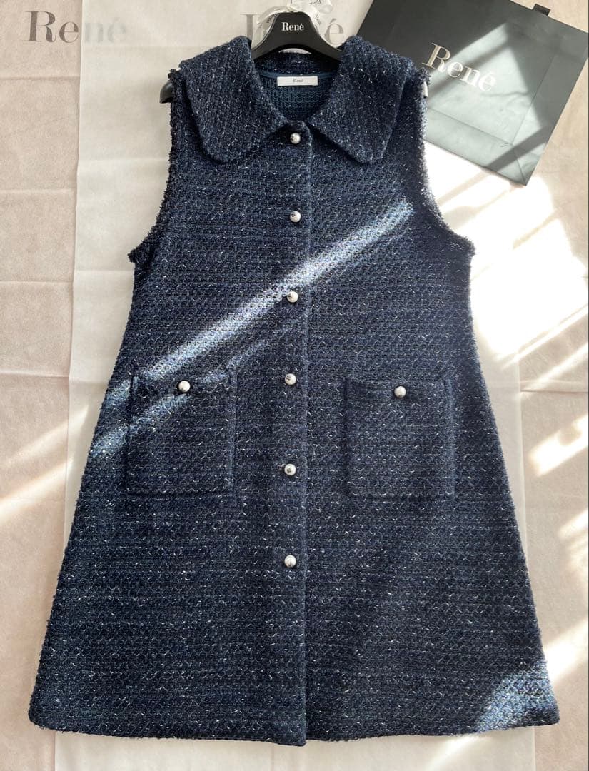 未使用品♡Reneルネ2025新作♡ニットツイードジレ ネイビー×グリーン系