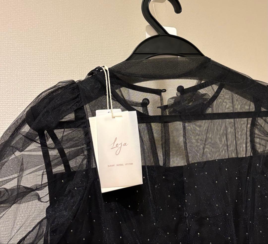 ブラックパーティードレス シースルー袖