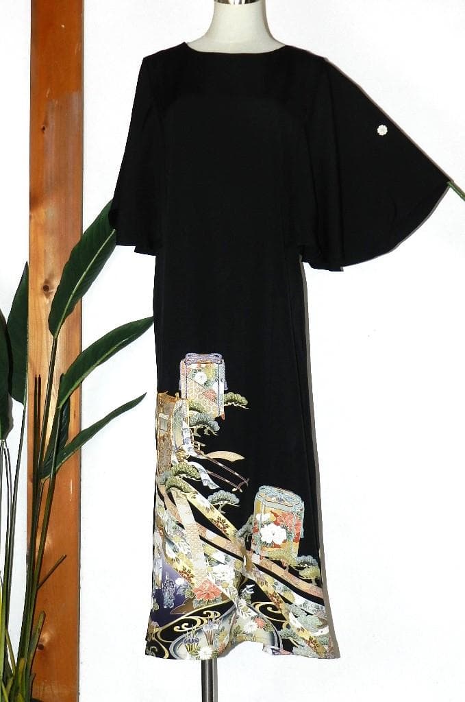 留袖　ワンピース　ドレス　フレアー袖　手書き友禅染　正絹　460　夢ちりめん