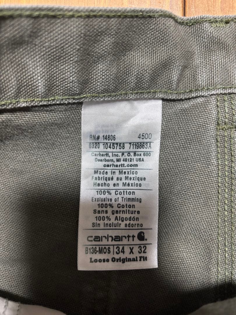 h*K様 Carharttダブルニー B136 MOS W34 L32　Lサイズ