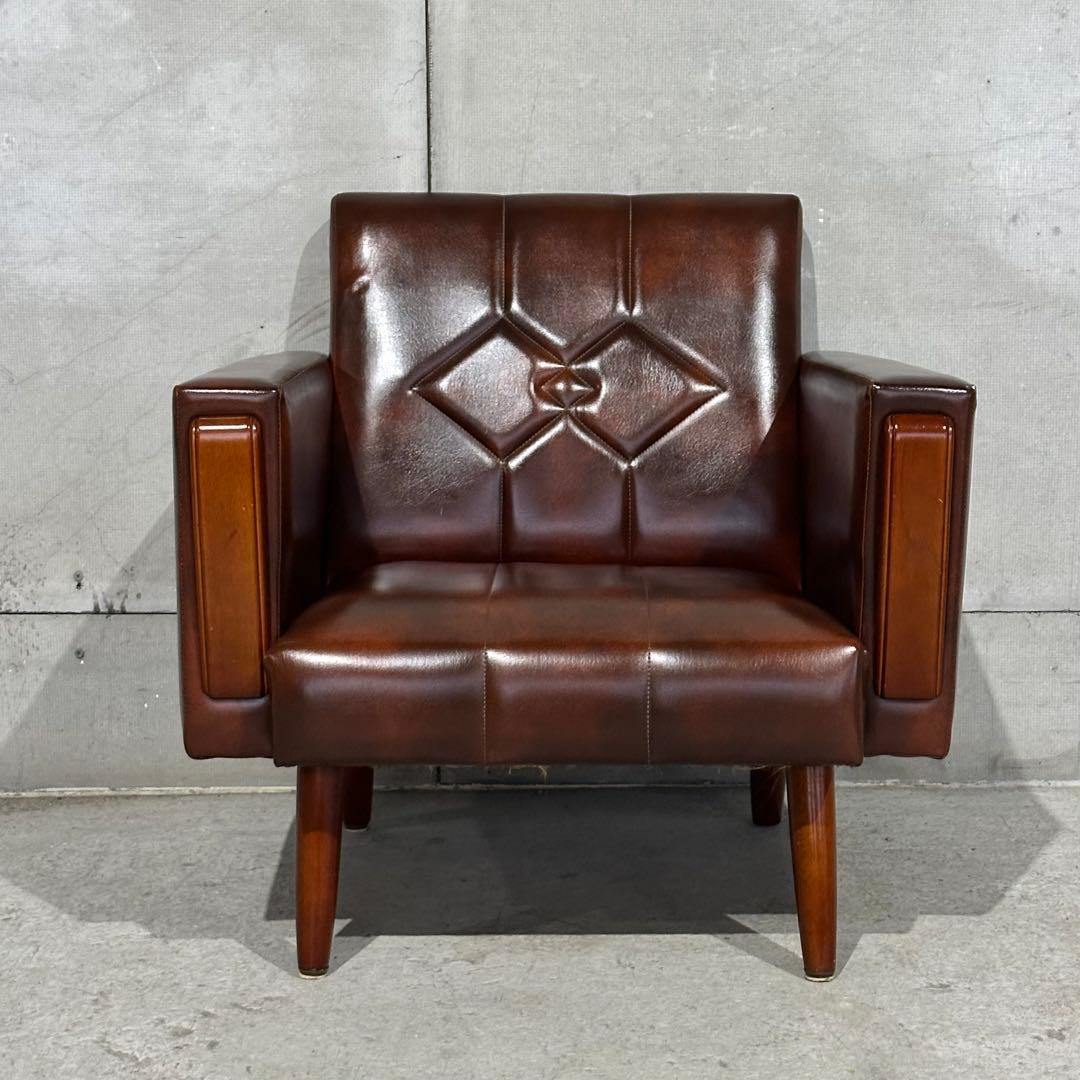 ✦70s✦ ヴィンテージ ソファー ダイヤステッチ レトロ 喫茶店スタイル　合皮