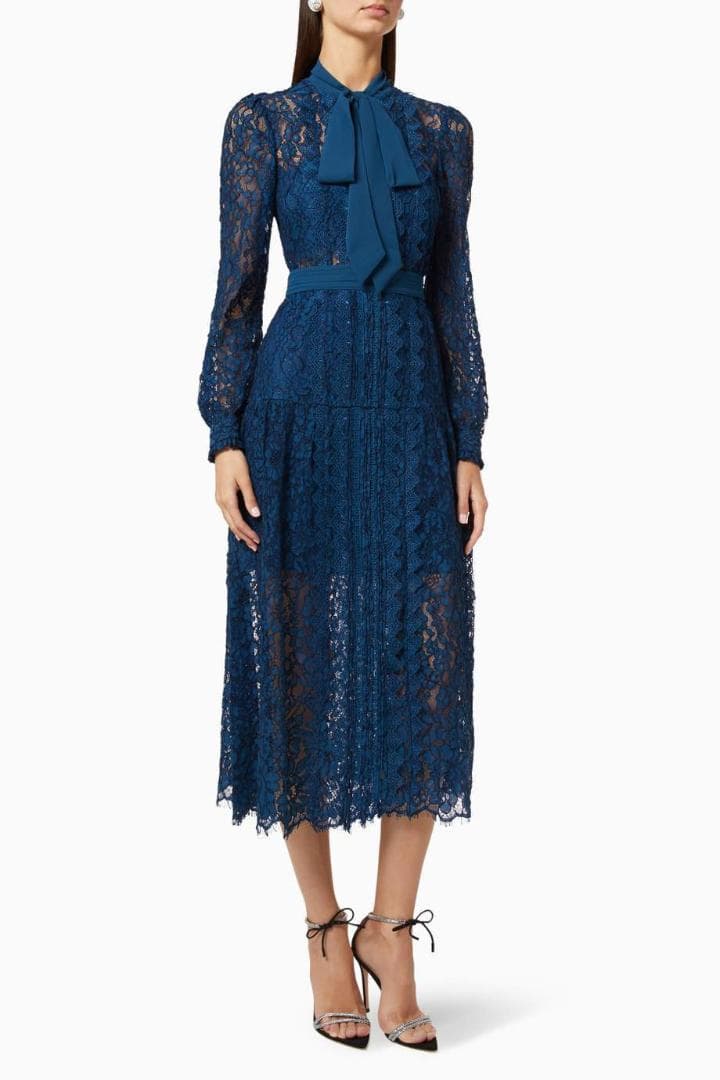 m*i様 セルフポートレイト ワンピース リボン レース 紺 UK8 未使用 B