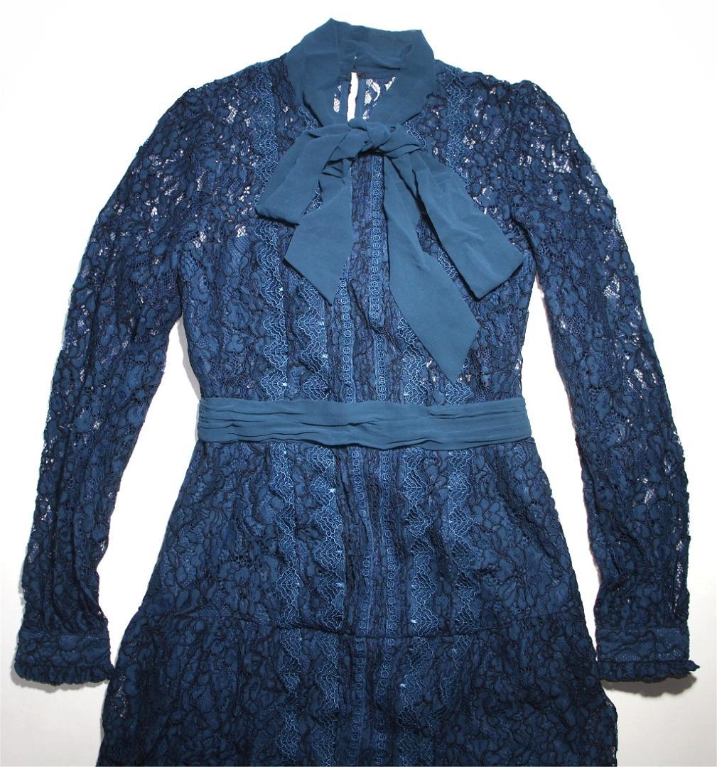 m*i様 セルフポートレイト ワンピース リボン レース 紺 UK8 未使用 B