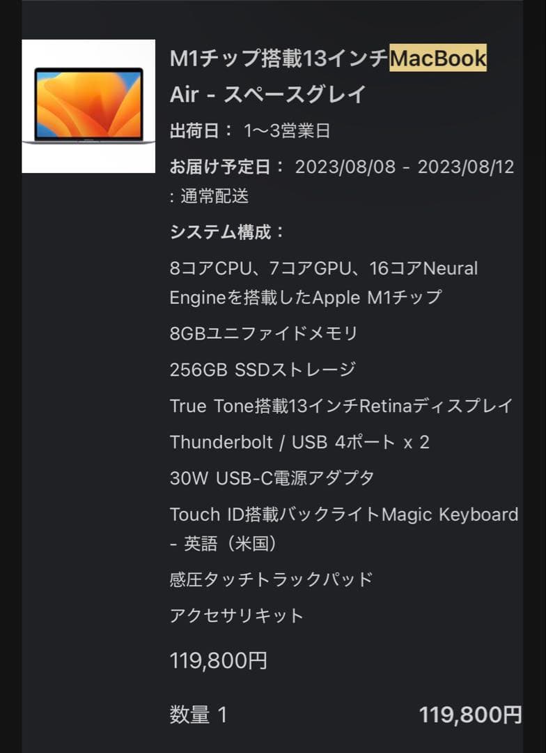 MacBook本体 MacBook Air M1