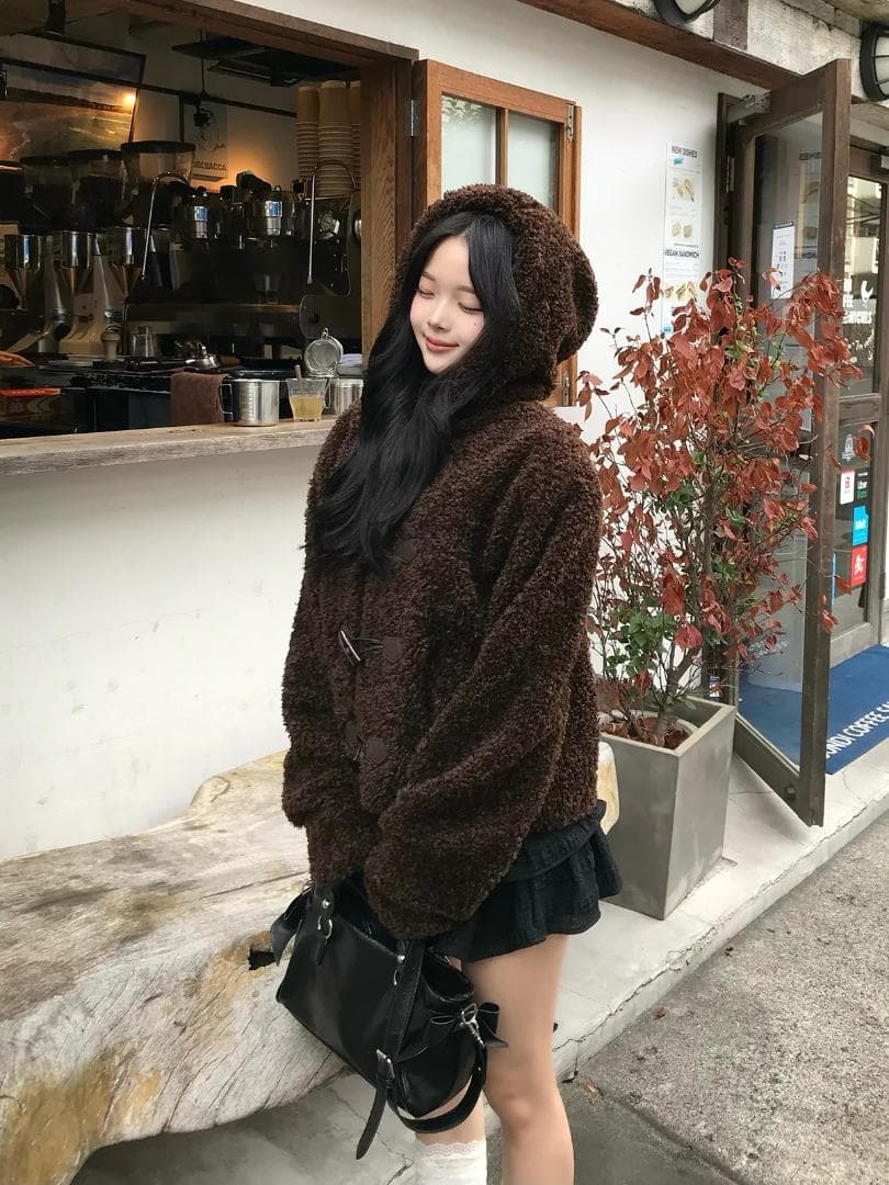 emmy プードルファータッチボタンコート