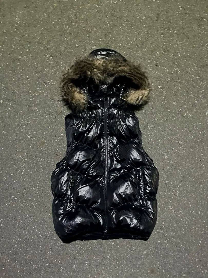 old Gap 40周年 ダウンベスト ファー グランジ 光沢 y2k