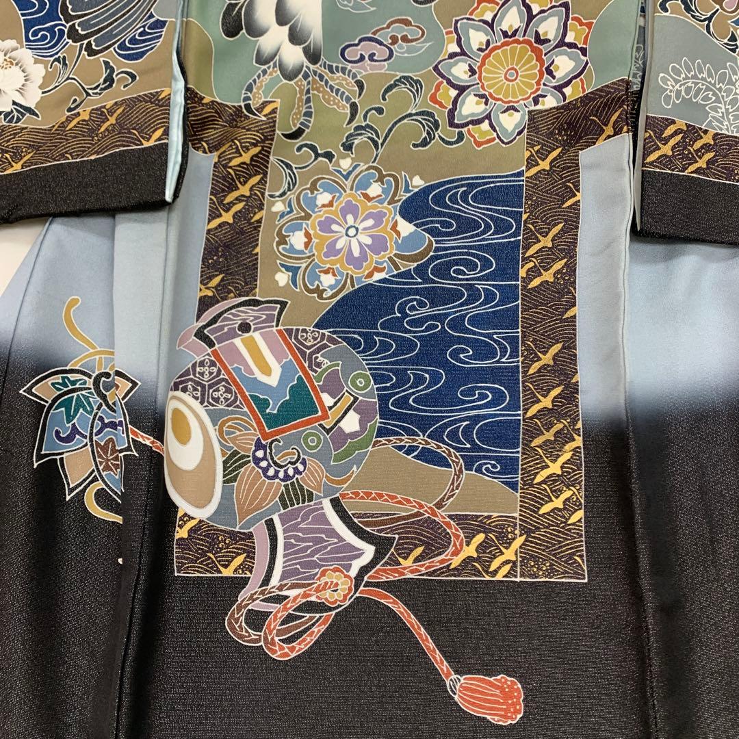 筋肉 新品正絹産着京友禅手描き美術金通し生地仕様、特選大鷹と祝い小槌古典文