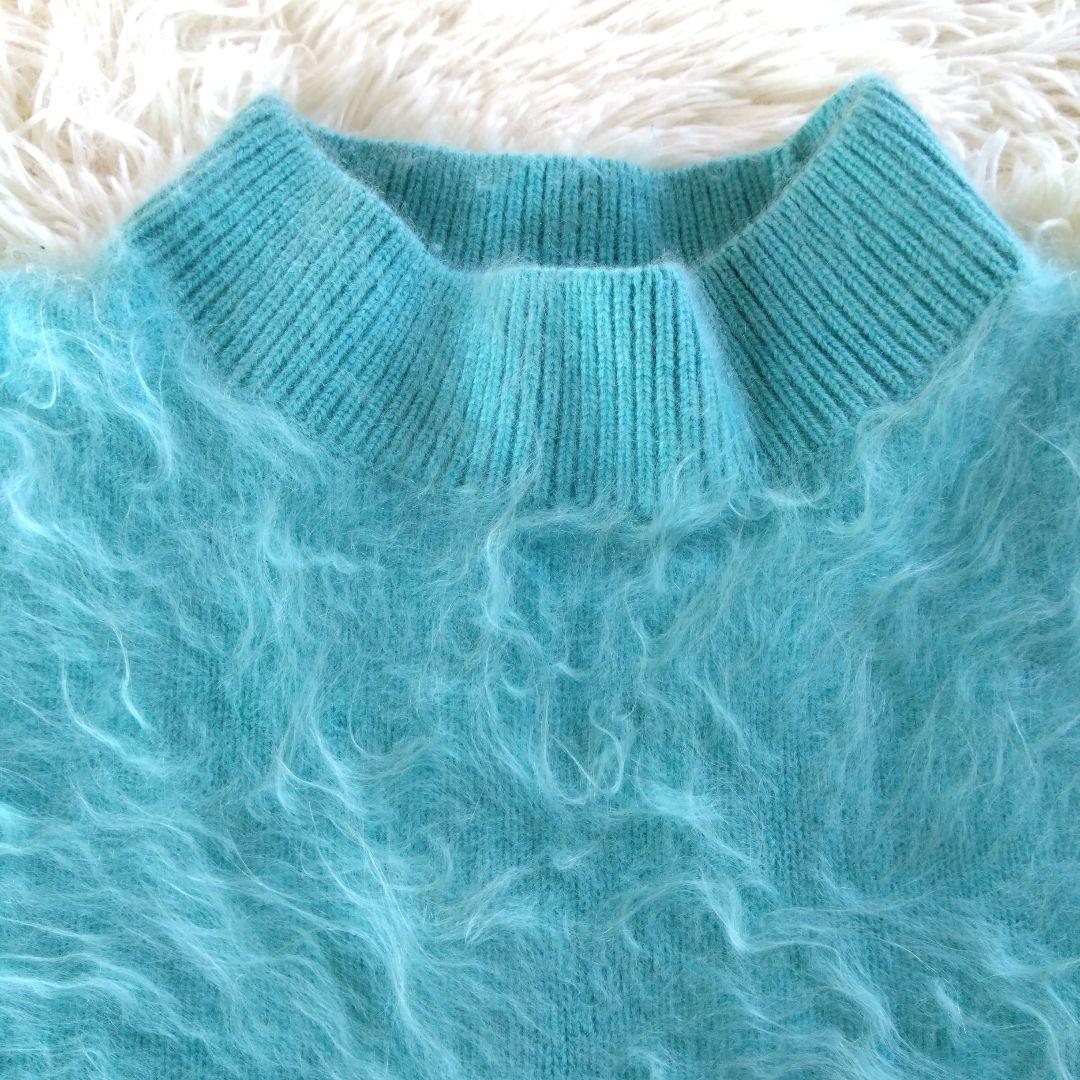 人気✨BLAMINK カシミヤ100%ニットベスト　ファー　ライトブルー