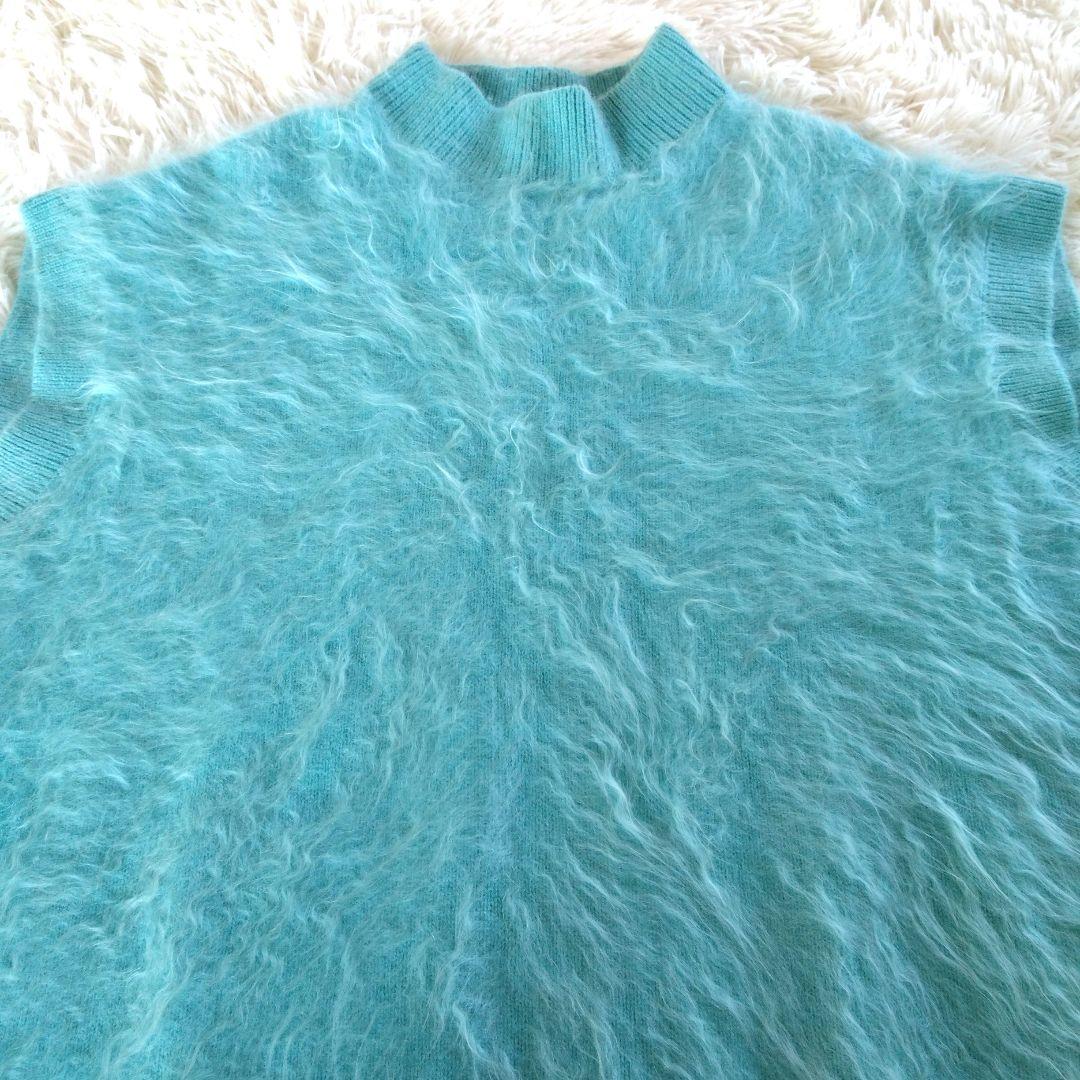 人気✨BLAMINK カシミヤ100%ニットベスト　ファー　ライトブルー