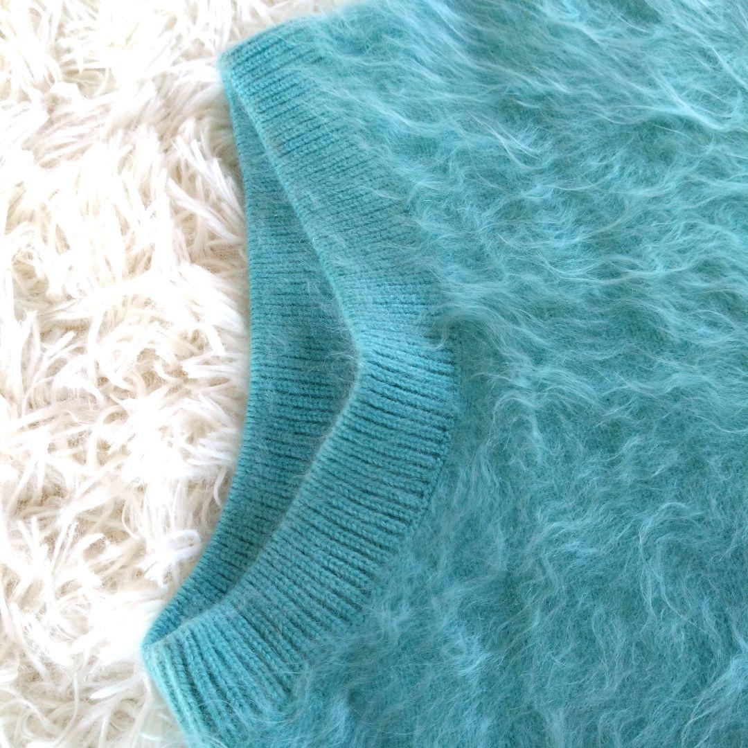 人気✨BLAMINK カシミヤ100%ニットベスト　ファー　ライトブルー