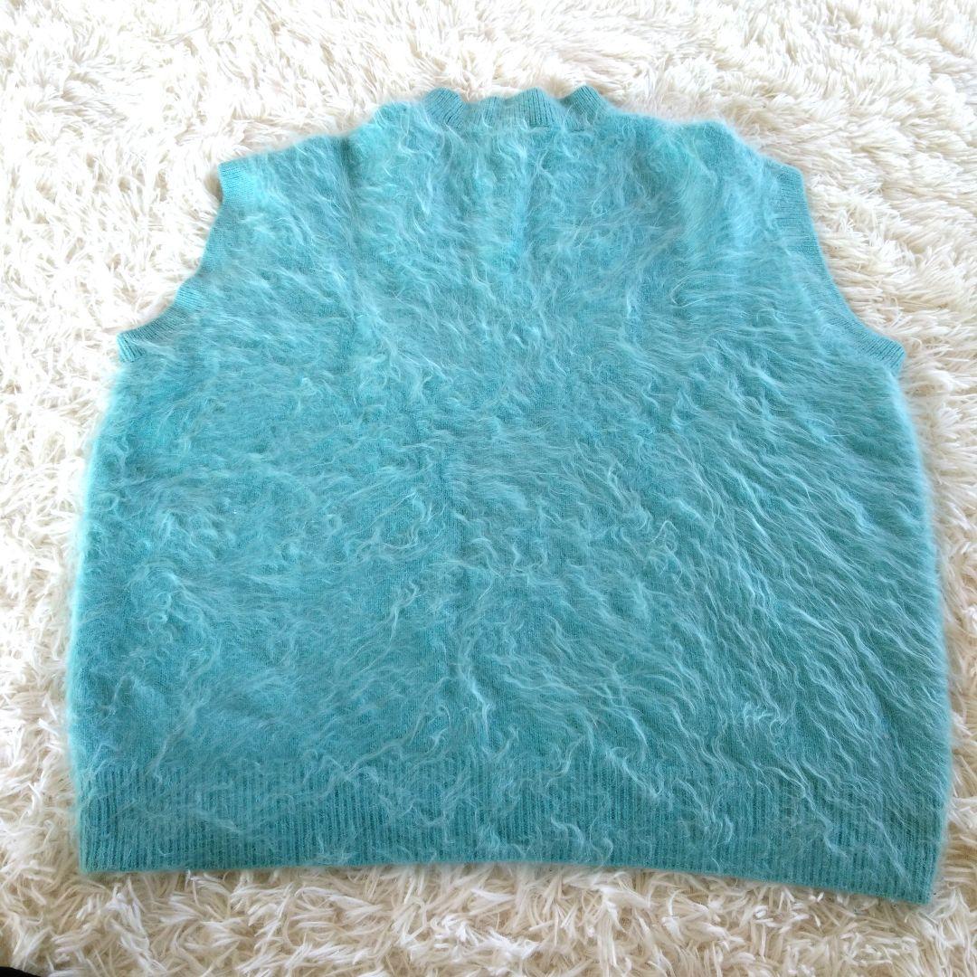 人気✨BLAMINK カシミヤ100%ニットベスト　ファー　ライトブルー