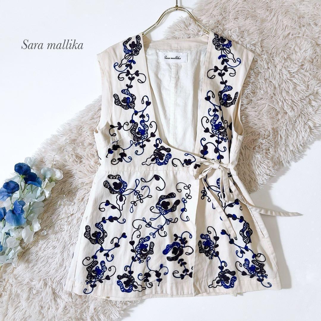 未使用級ꕥサラマリカ 24AW ジーナットコットンツイルエンブロイダリージレ