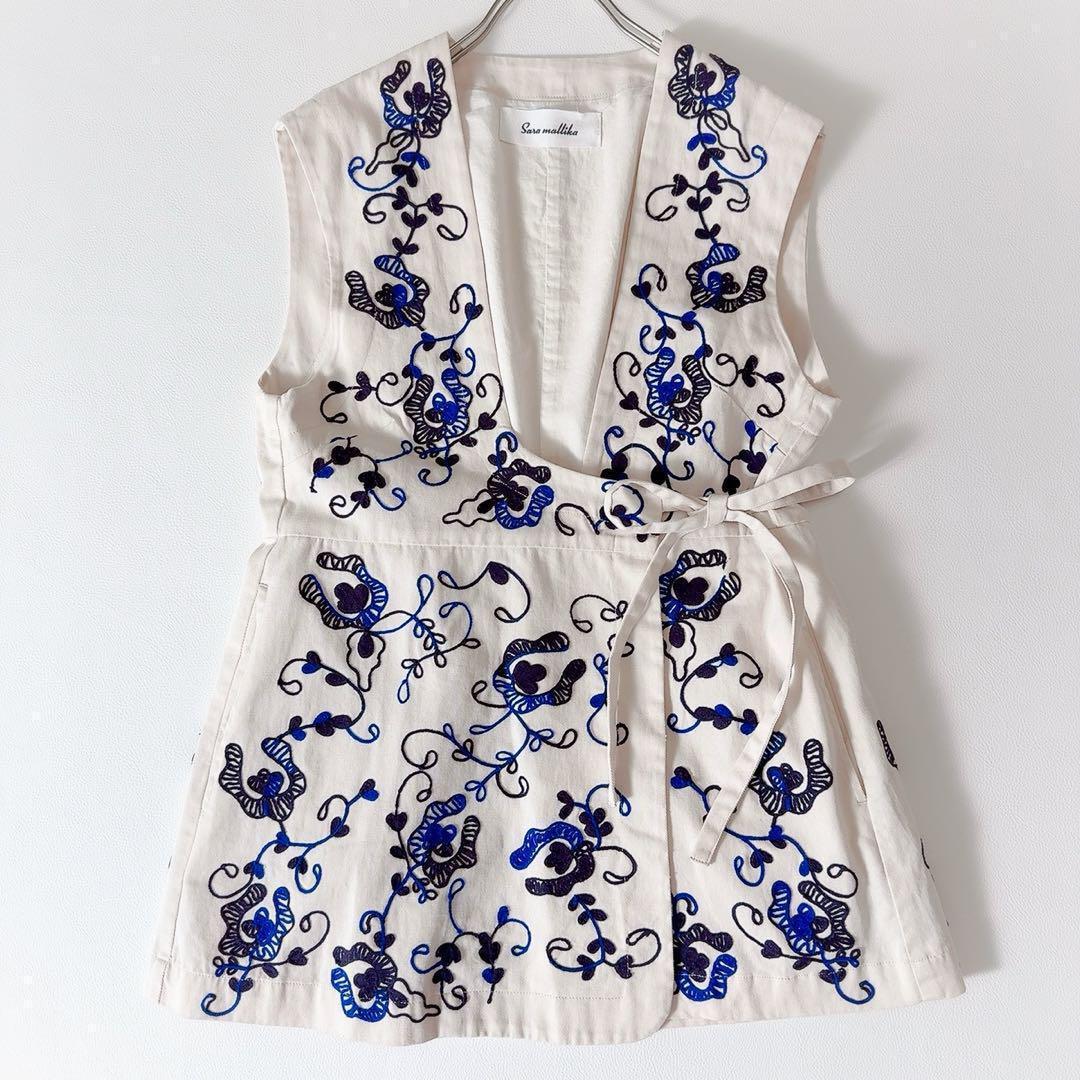 未使用級ꕥサラマリカ 24AW ジーナットコットンツイルエンブロイダリージレ