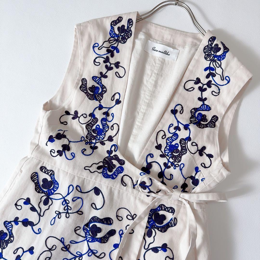 未使用級ꕥサラマリカ 24AW ジーナットコットンツイルエンブロイダリージレ