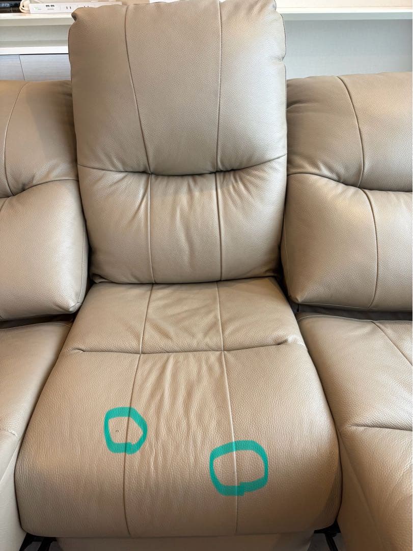 ライトグレー レザー 3人掛け電動リクライニングソファ