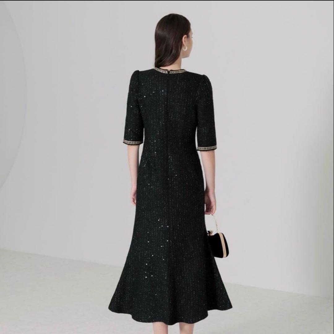 LEJA ラメ混ツイードマーメイドシルエットロング丈ドレスワンピース