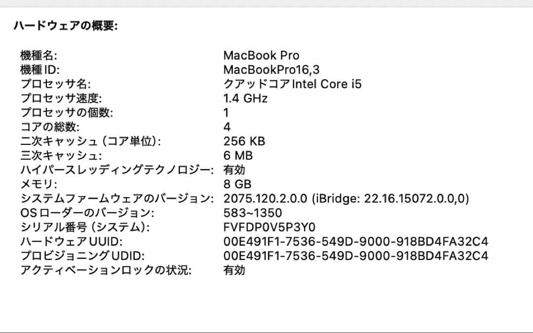 Apple MacBook Pro 13インチ 512GB SSD(2020)
