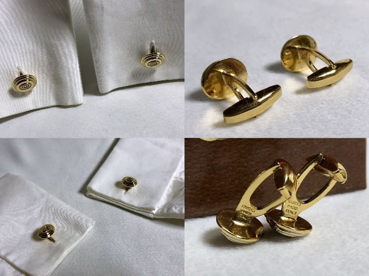 正規良 グッチ ヴィンテージ インターロッキング オーバルGGロゴカフス 金×銀