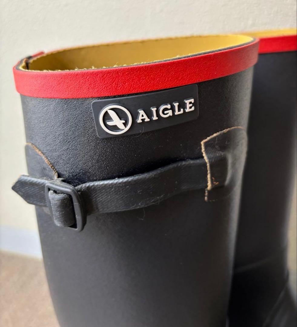 【しんママ】AIGLE☆エーグル☆ネイビーレインブーツ/雨靴/長靴〜37〜