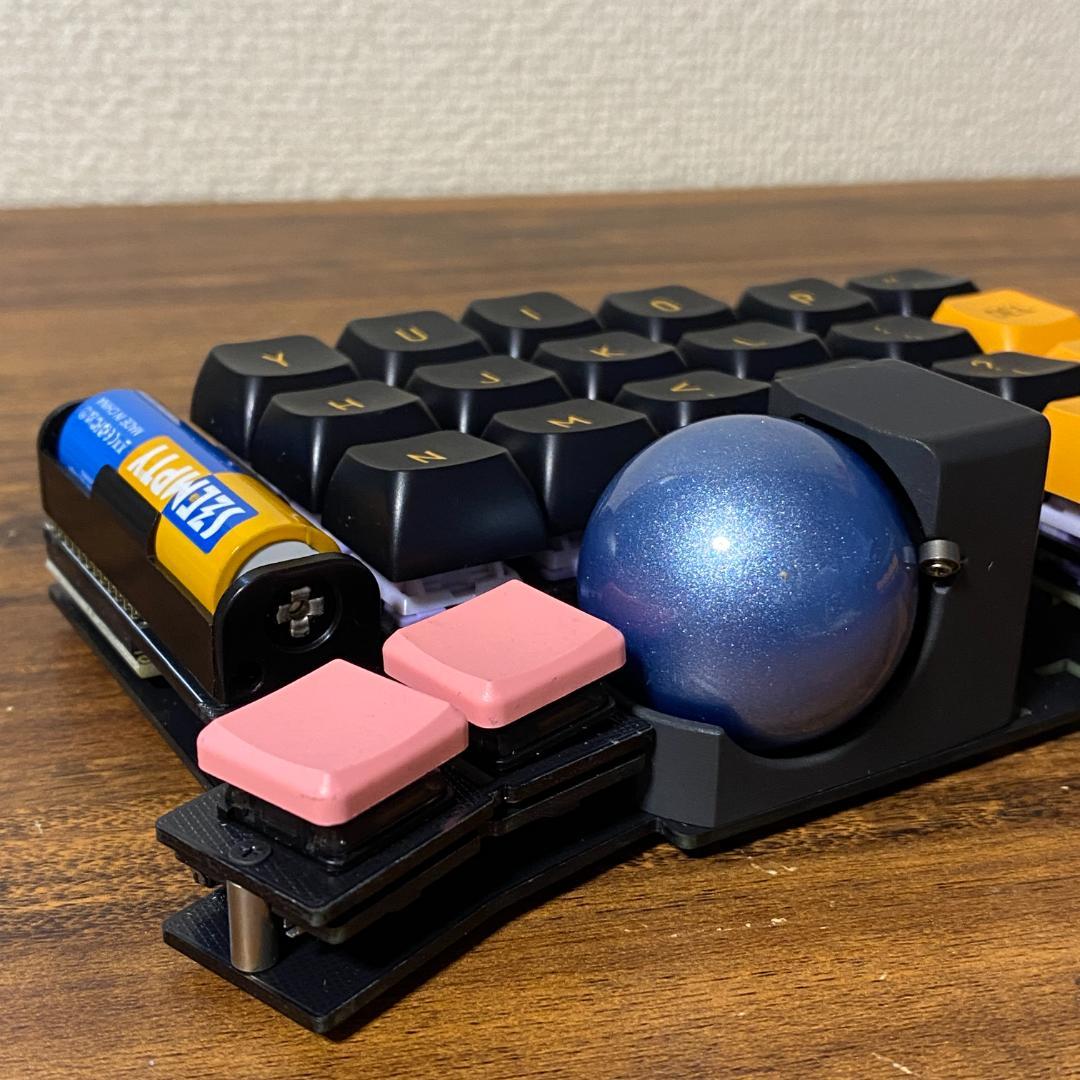 自作分割キーボード torabotsuki トラックボール搭載 無線 電池式