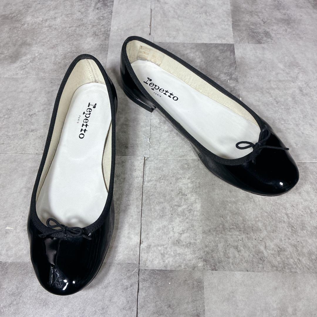 【良品】✨repetto バレエシューズ　フラットパンプス　エナメルBK 37