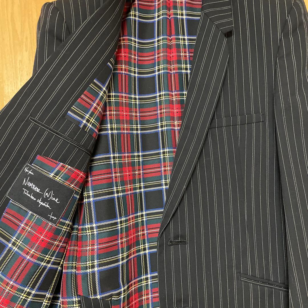 Number Nine ストライプ テーラードジャケット黒　裏地タータンチェック