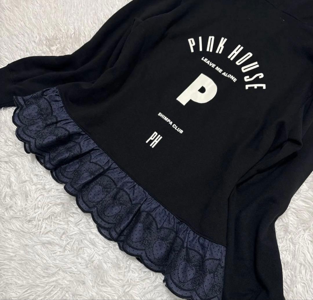 ピンクハウス いちごステッチレース使いパーカー ブラック フード Ｌ